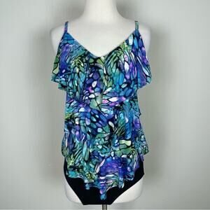 Magicsuit Blue Purple Green Multi Color Ruffle Tankini Swim Suit 8